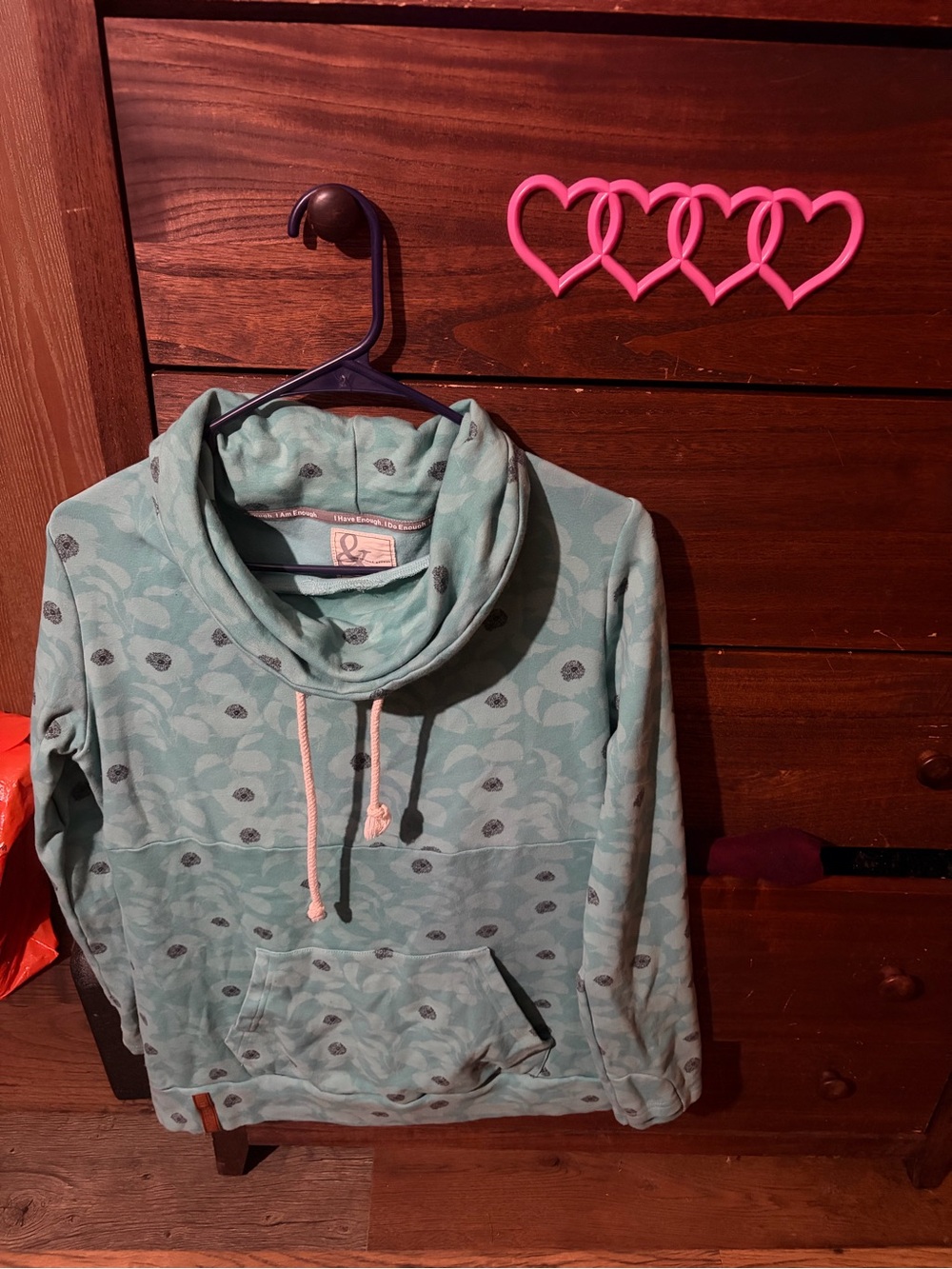 Ambersand Light Teal Cowl Neck Pullover Sweater with Drawstring